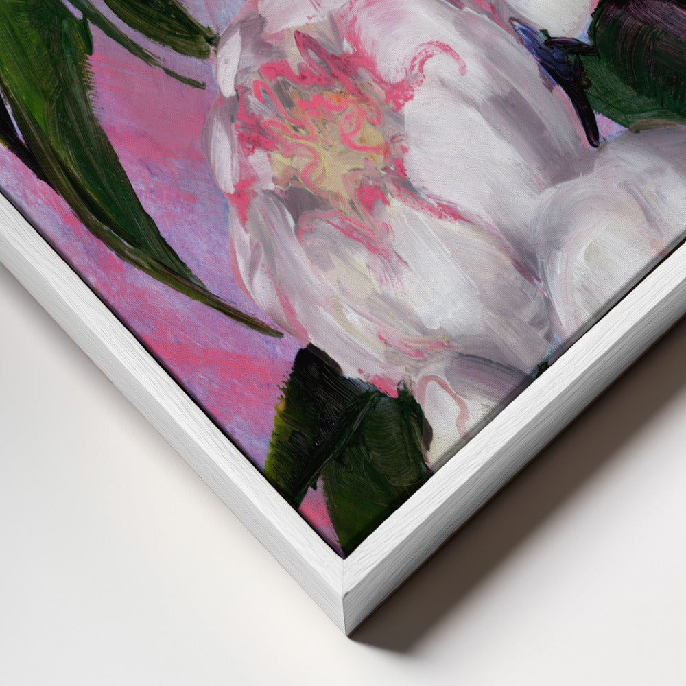 White Peonies Portrait Framed Printed Canvas - Mala Art Co.