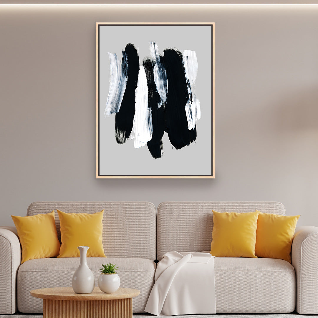 Monochrome Brush Strokes Portrait Framed Printed Canvas