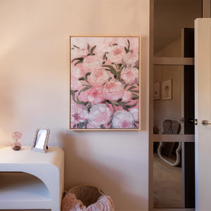Pink Peonies Portrait Floral Canvas Wall Art - Mala Art Co.